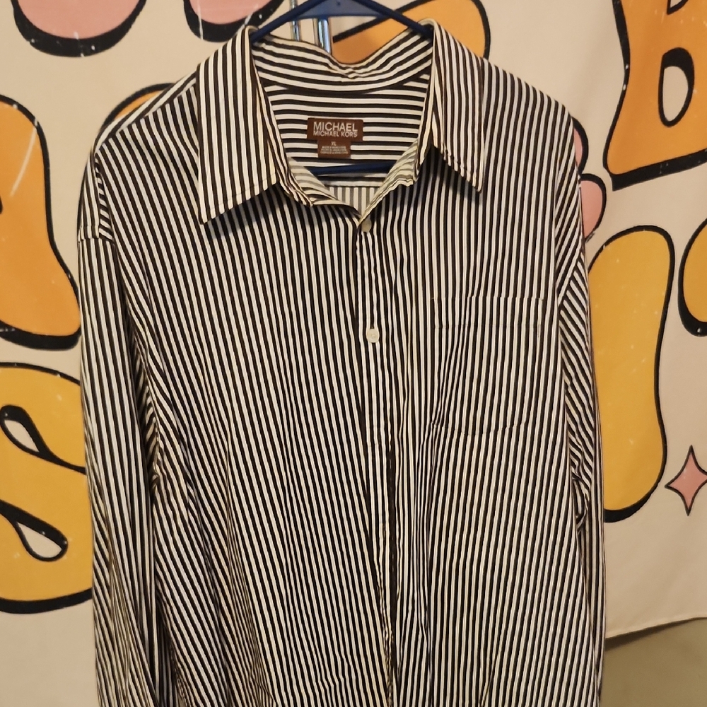Michael Kors Black and White Casual Button Down Shirt